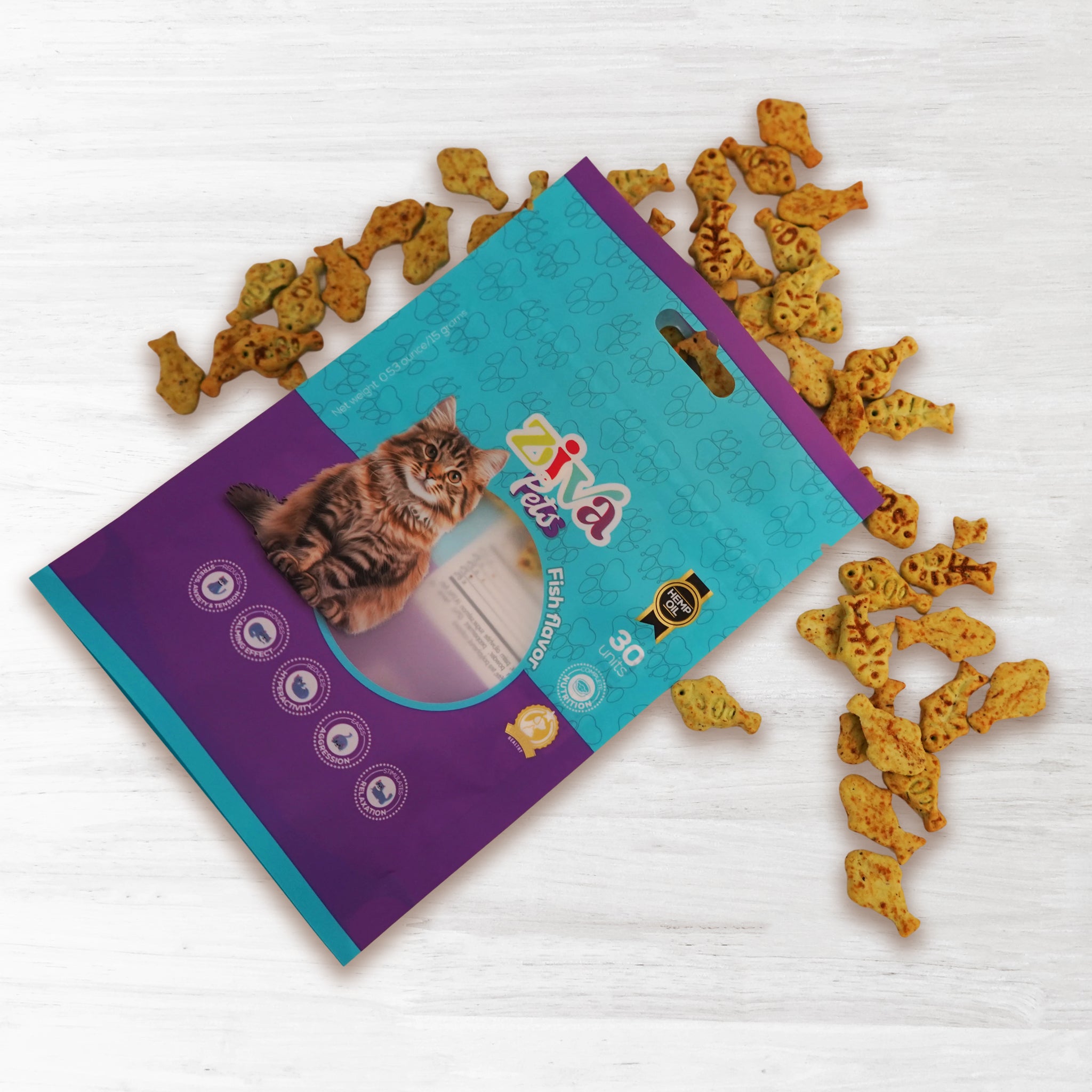 Image of Ziva Pets Calming Cat Treats – Fish Flavor with Hemp Oil (30 Cookies)