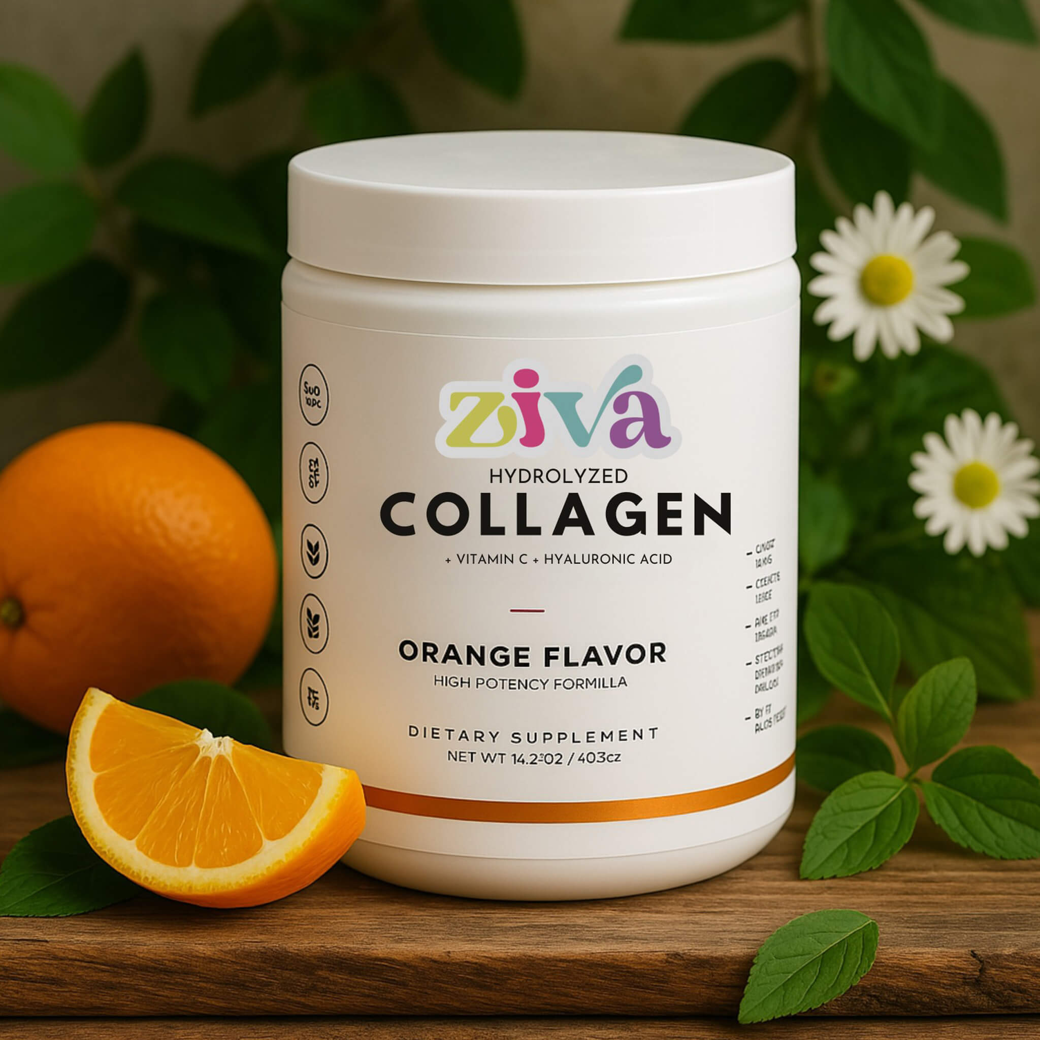 Image of Ziva Hydrolyzed Collagen – Orange Flavor | With Vitamin C & Hyaluronic Acid | High Potency | Dairy-Free, Gluten-Free