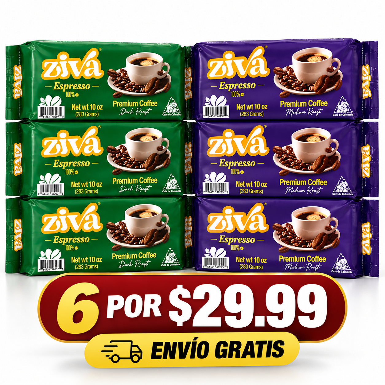Image of Ziva Espresso Premium Coffee  3 DARK + 3 MEDIUM