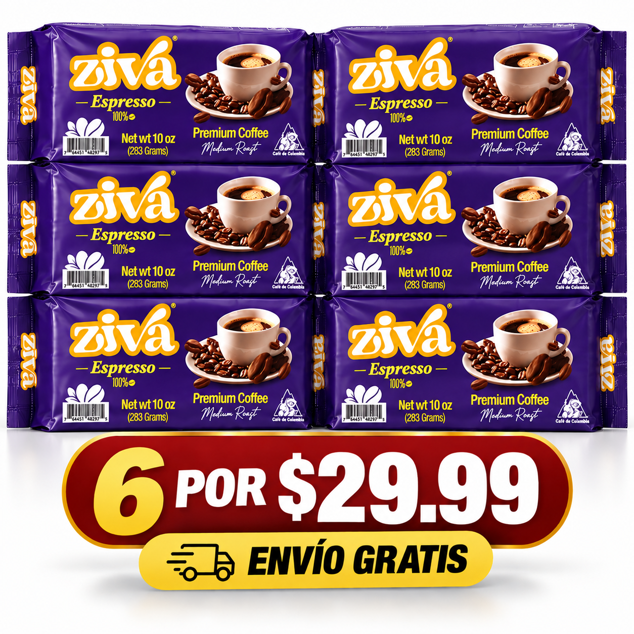 Image of Ziva Espresso Premium Coffee (Medium Roast) X 6