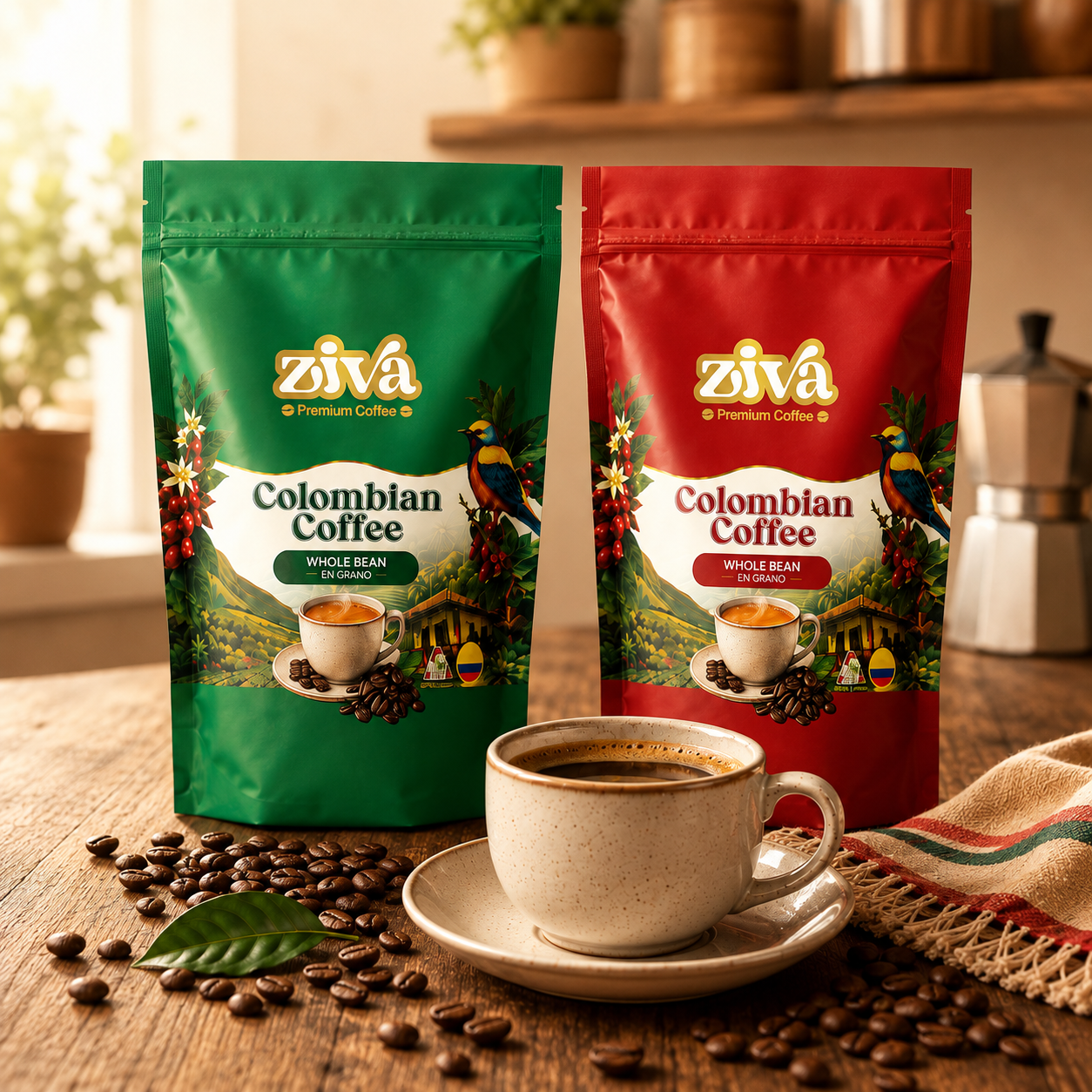 Image of Ziva Coffee Duo – 100% Colombian Whole Bean Coffee | Dark & Medium-Dark Roast | 2 x 16 oz