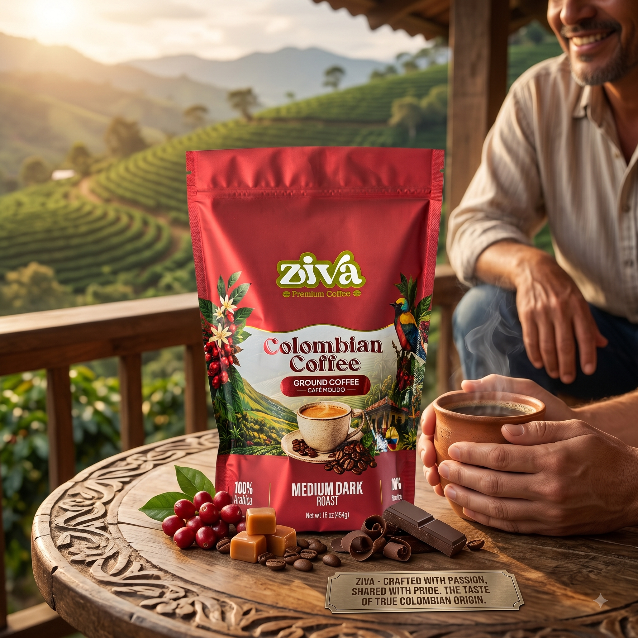 Image of Ziva coffee whole bean 1lb - Medium dark roast