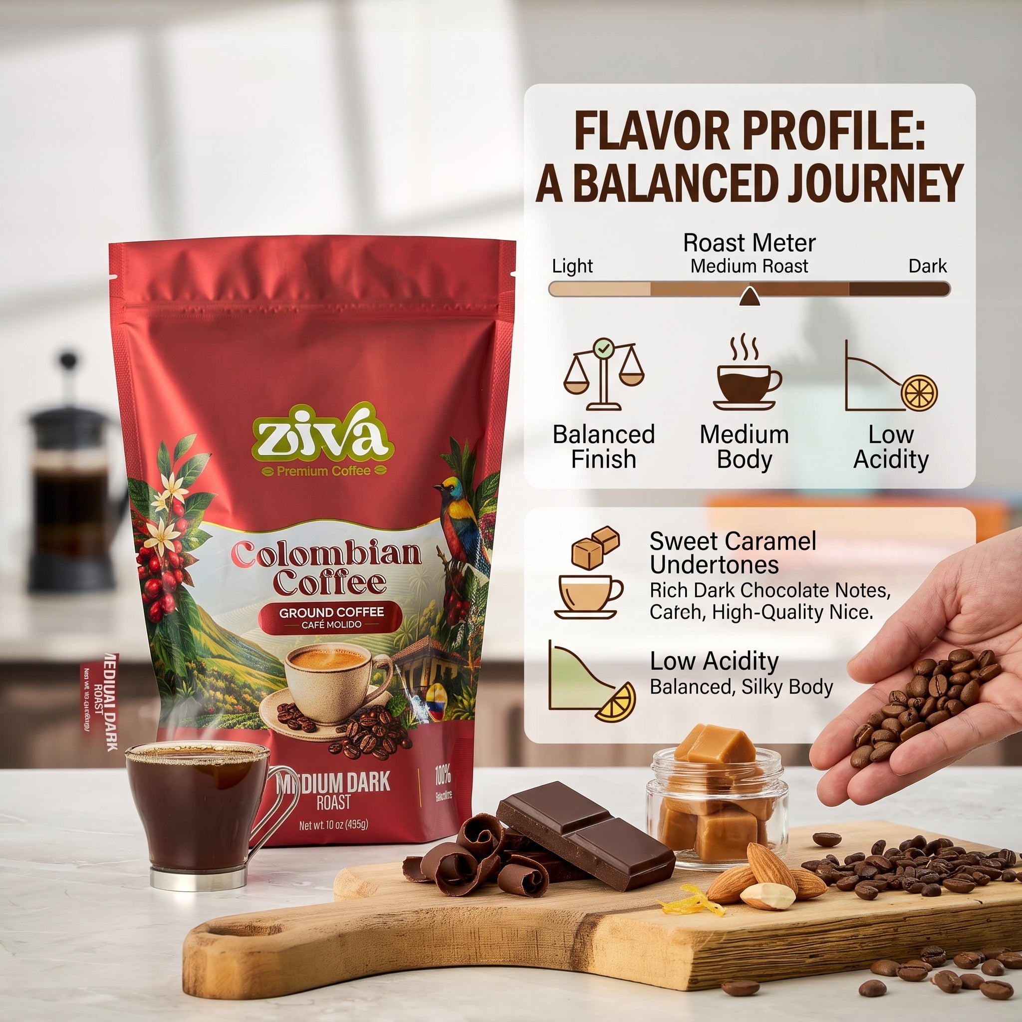 Image of Ziva coffee whole bean 1lb - Medium dark roast