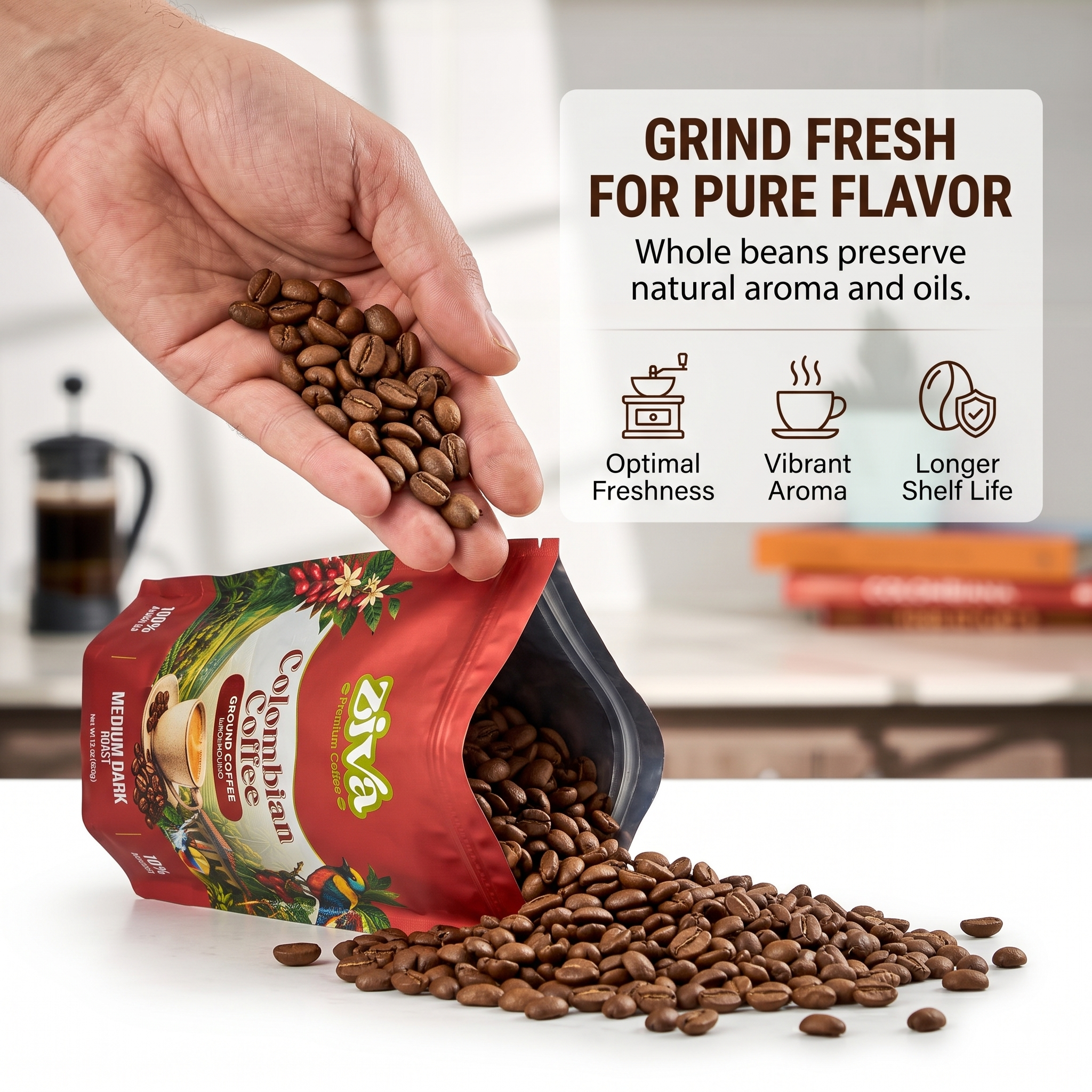 Image of Ziva coffee whole bean 1lb - Medium dark roast