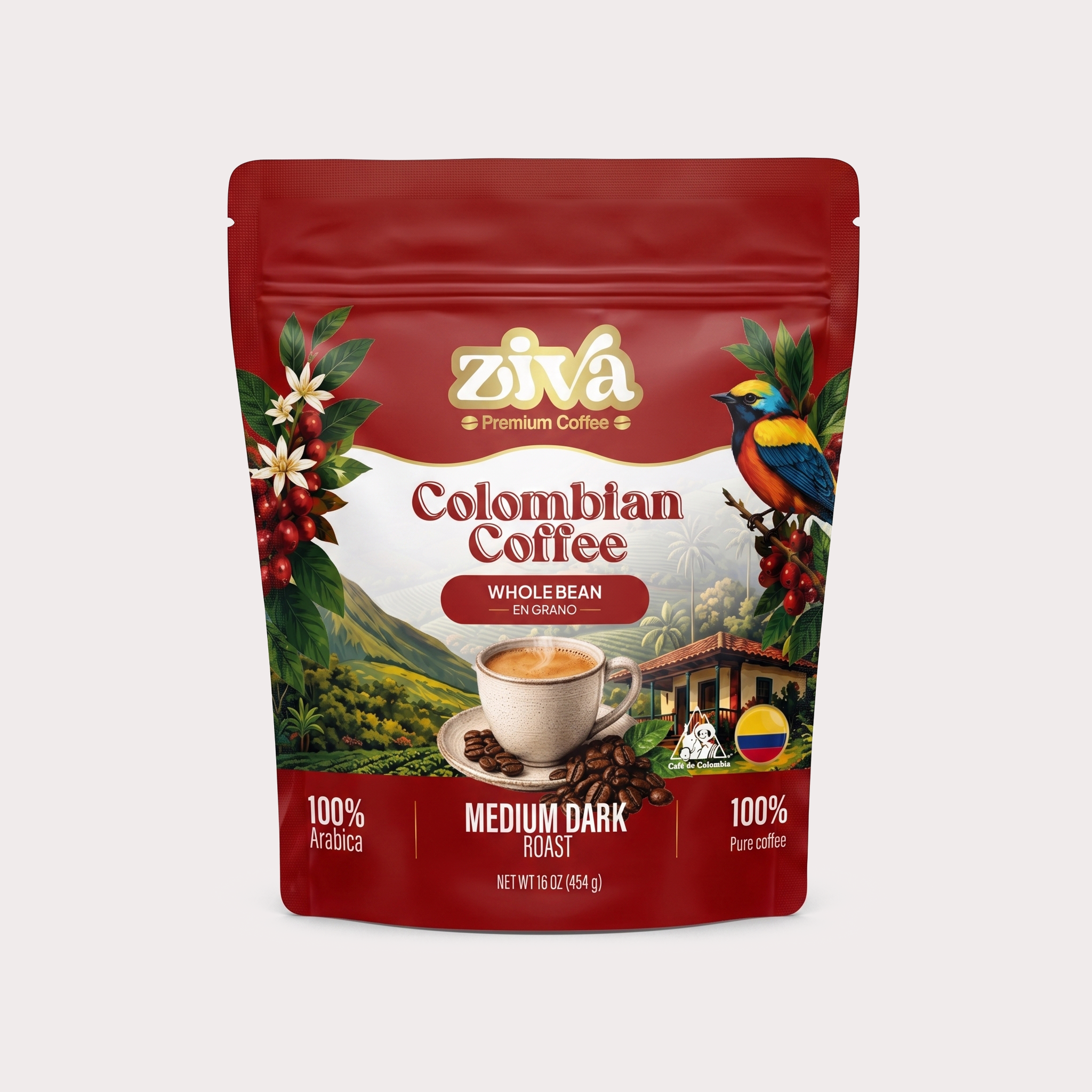 Image of Ziva coffee whole bean 1lb - Medium dark roast